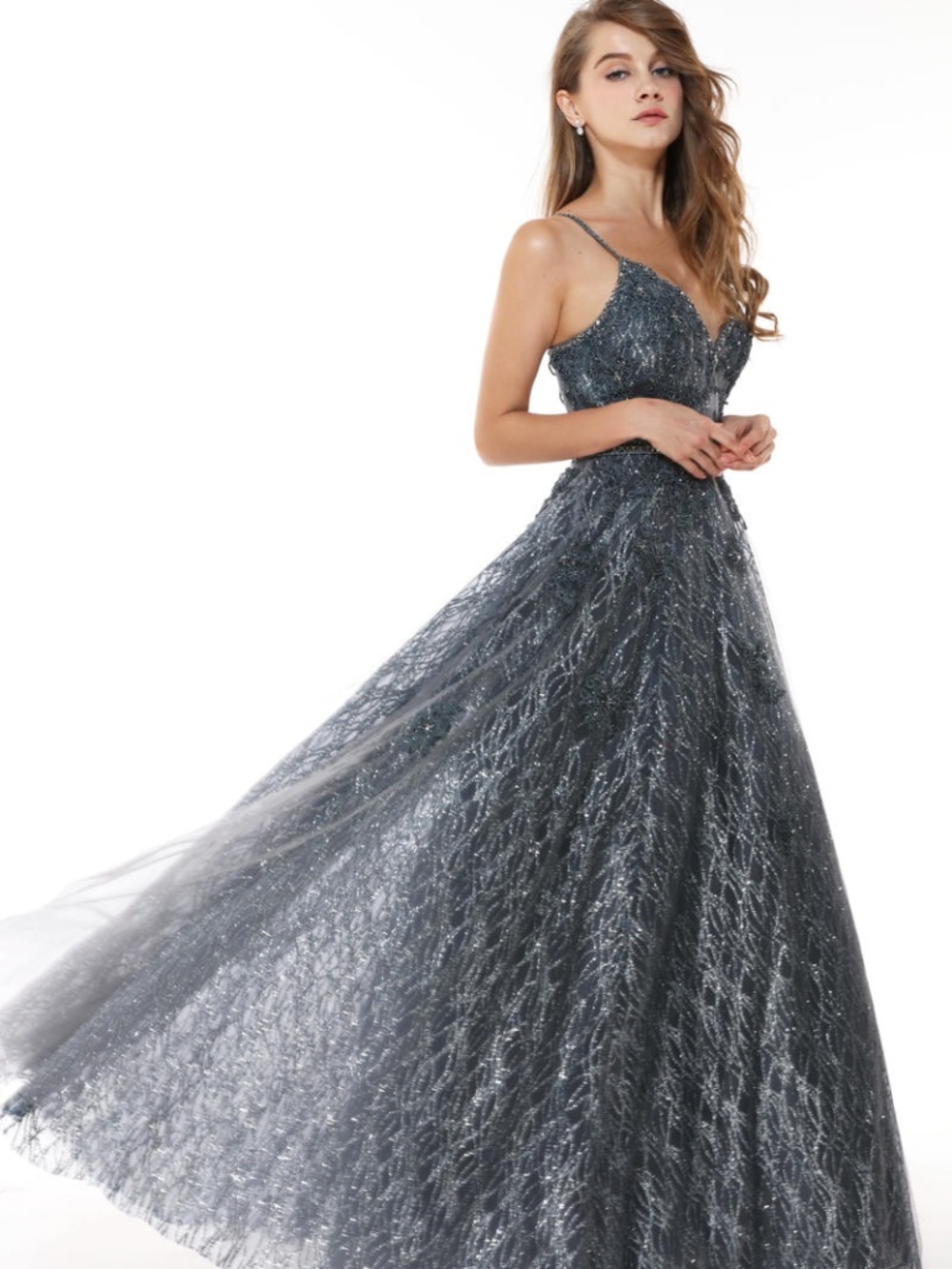 NWT AVA PRESLEY GUNMETAL BALLGOWN SIZE 14